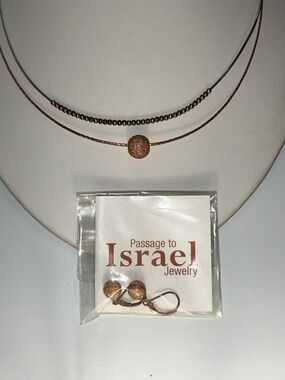 NWOT Two Beaded Chocker Length Sterling Silver Gold Plate Necklace & Earrings